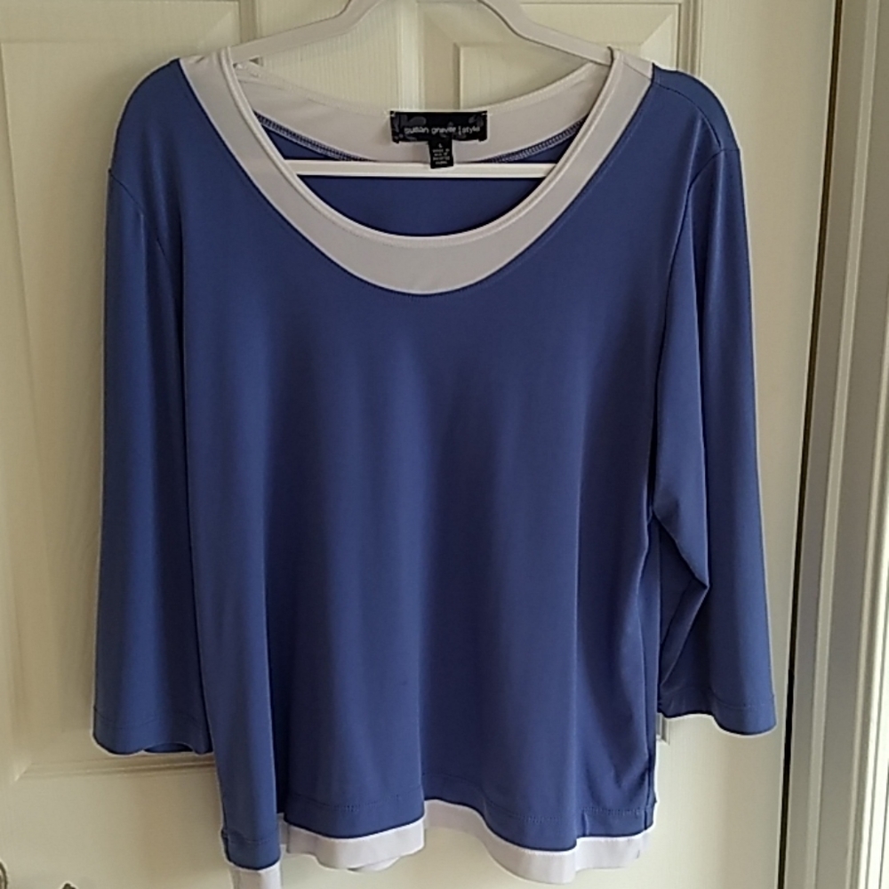 Susan Graver lavender-blue 3/4 sleeve top
